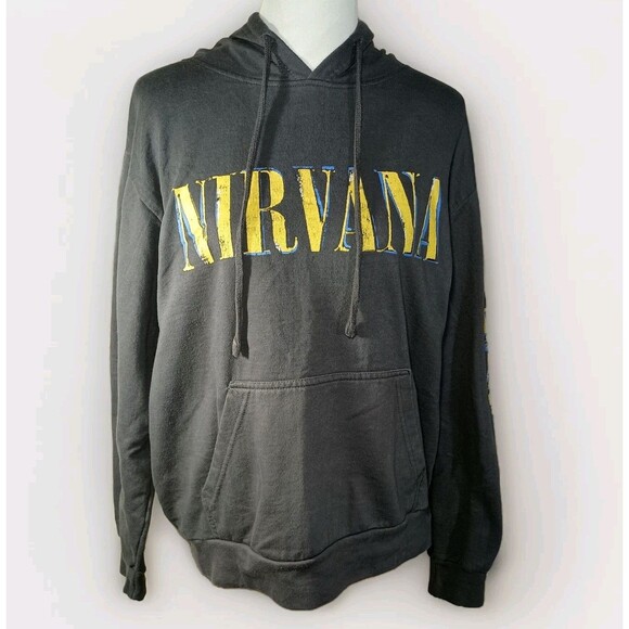 Nirvana Nevermind Hoodie Mens L Grey Rock Band Grunge Sweatshirt 90s Alternative
